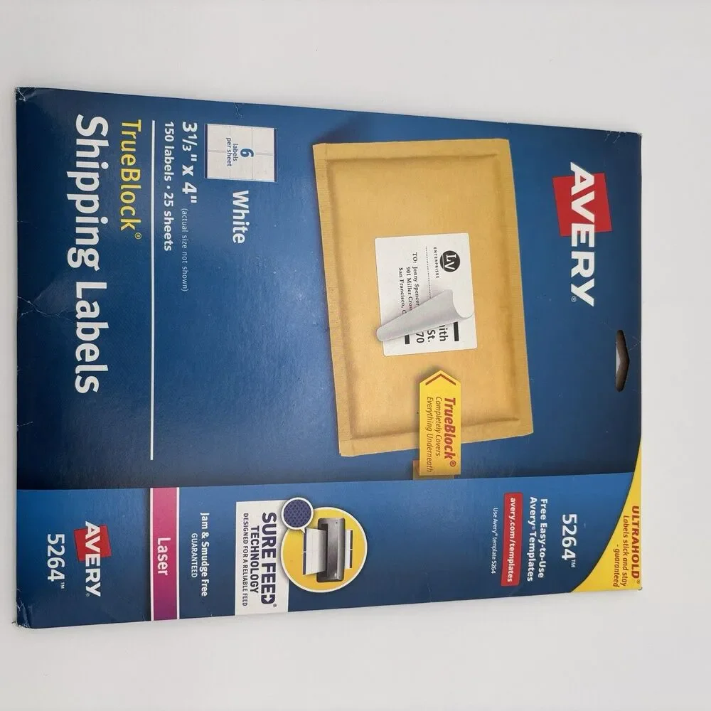 Avery 5264 TrueBlock Shipping Labels for Laser Printers 3-1/3